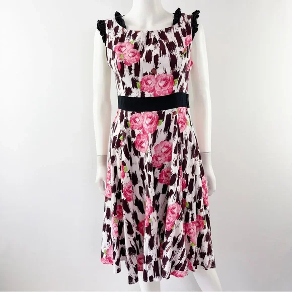 Hearts & Roses | Dresses | Hearts Roses Size 8 White Brown Pink Floral  Retro 5s Aline Dress